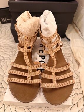 Report Beige Beaded Gladiator Sandals